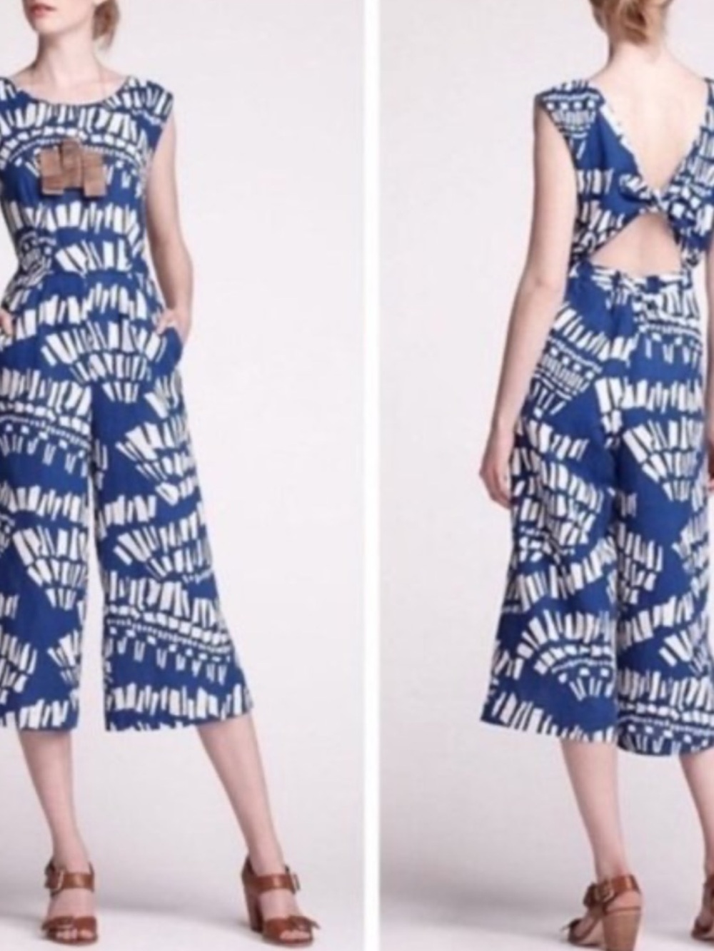 Anthtropology Corey Lynn Calter Blue Cropped Jumpsuit Womens XS